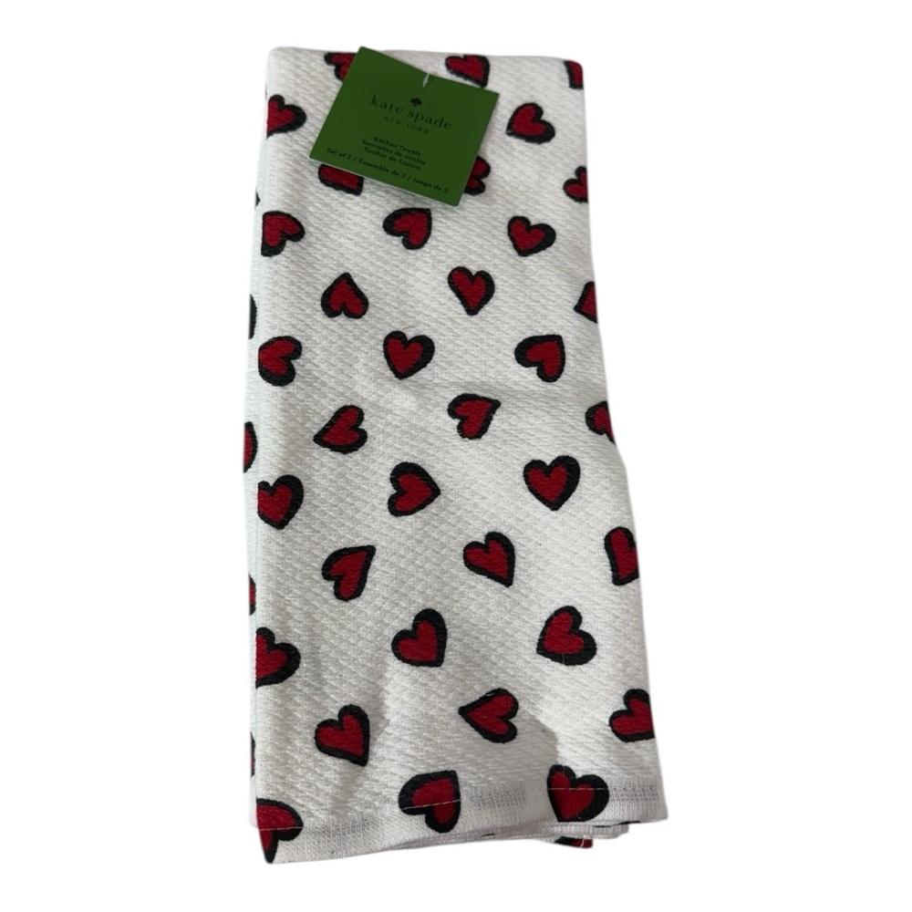 Kate Spade New York Kitchen Towels White Red Hearts Set of 3 NWT